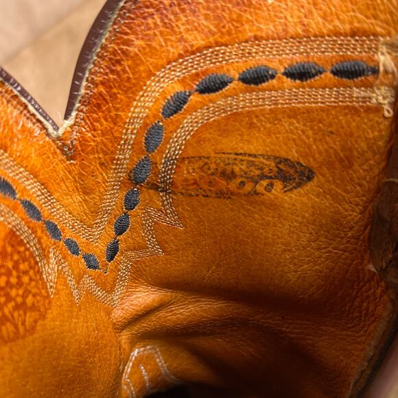 Vintage 90s Lucchese 2000 Leather Western Boots Embroidered Cowboy Rodeo Y2K